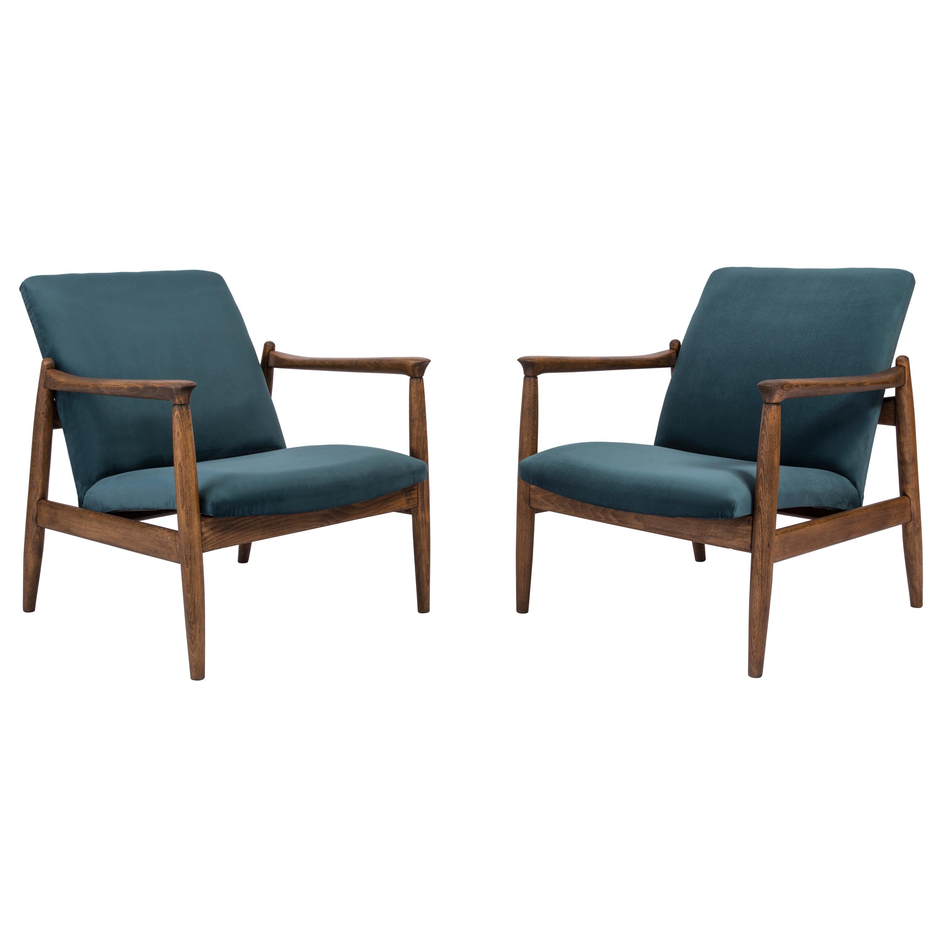 Paire de fauteuils bleu pétrole Edmund Homa, années 1960