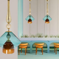 Pair of petrol blue Murano glass pendants