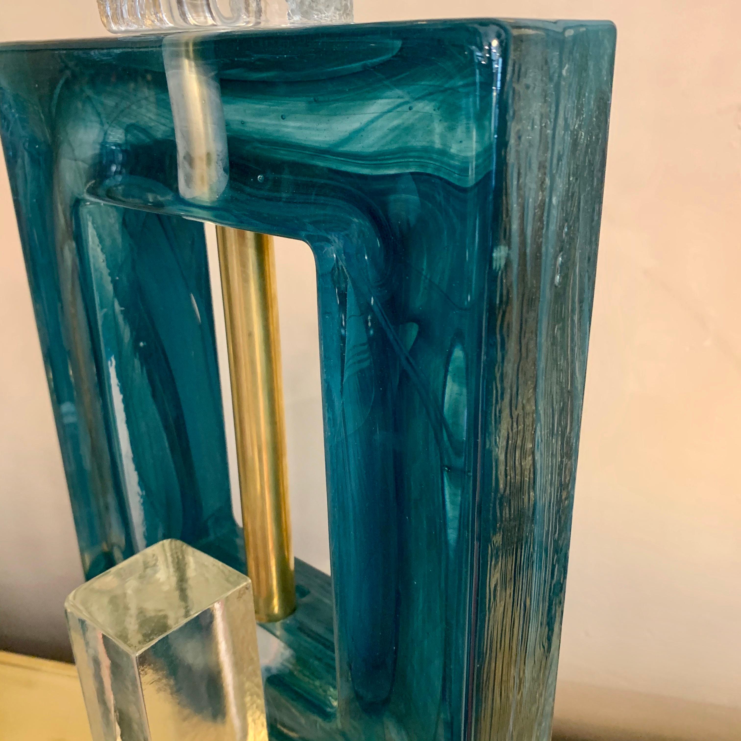 Pair of Petrol Green Murano Table Lamps, 1980s 5