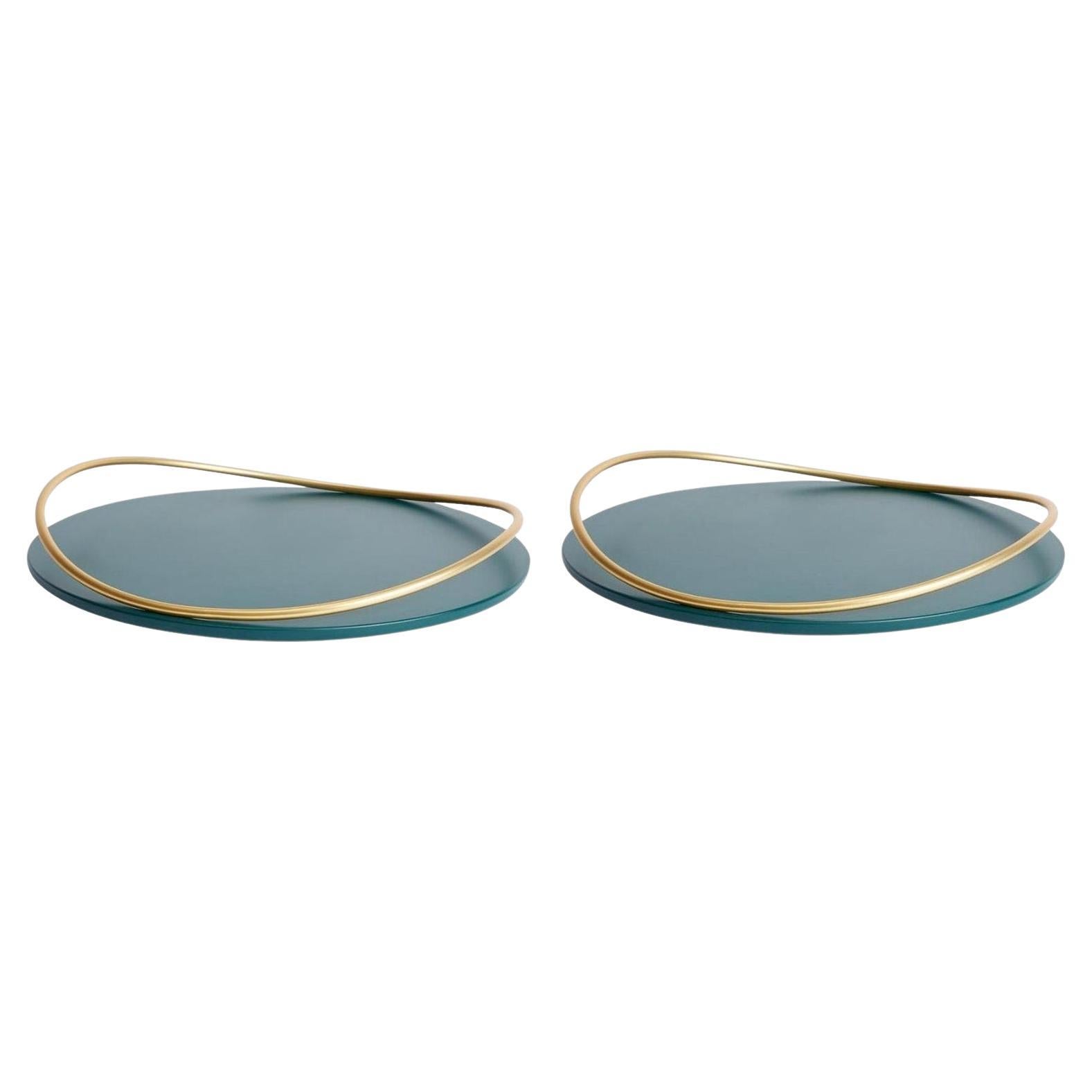 Pair of Petrol Green Touché a Trays by Mason Editions For Sale