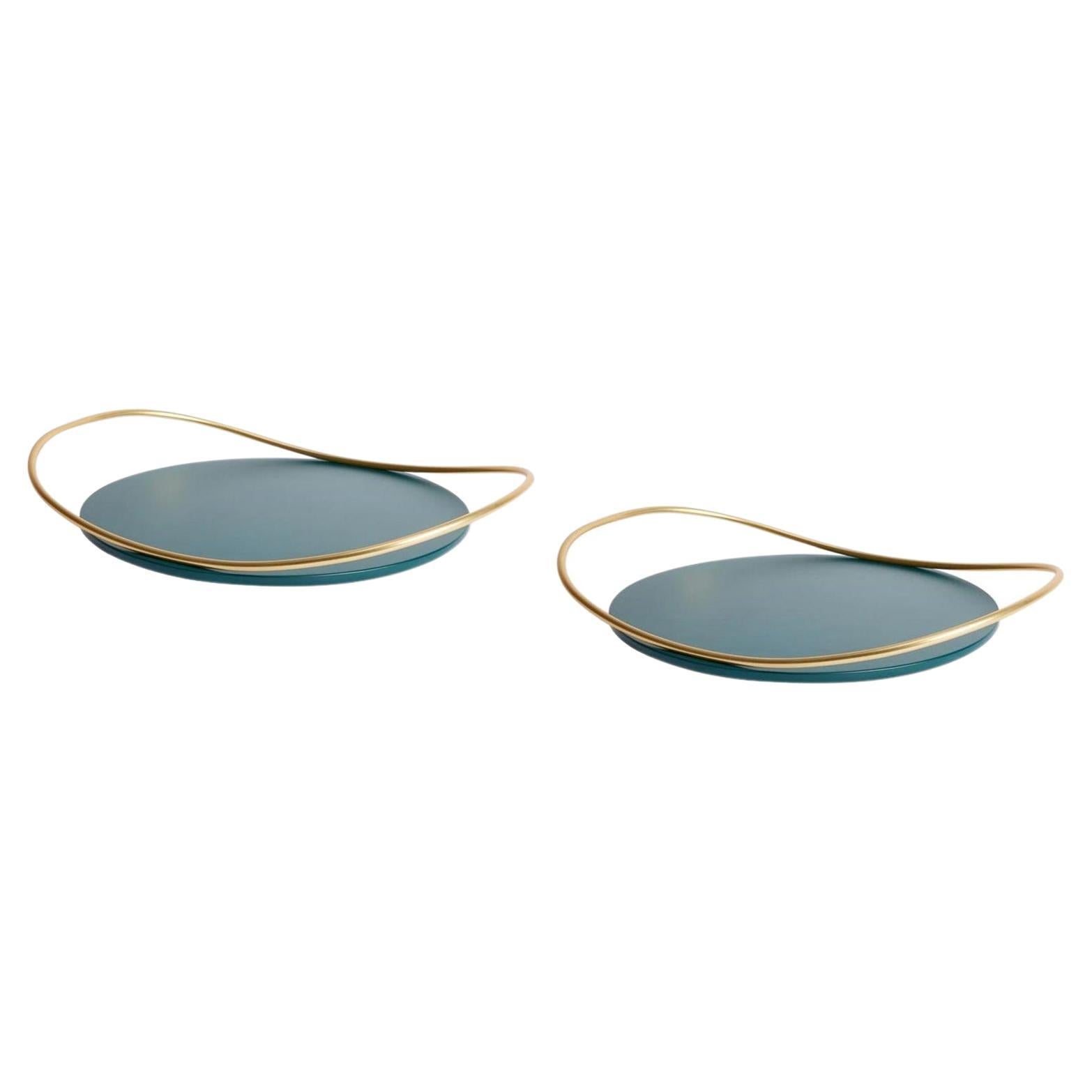 Pair of Petrol Green Touché B Tray by Mason Editions For Sale