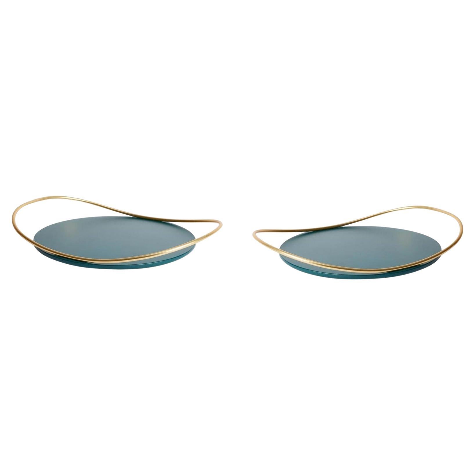 Pair of Petrol Green Touché B Trays by Mason Editions For Sale