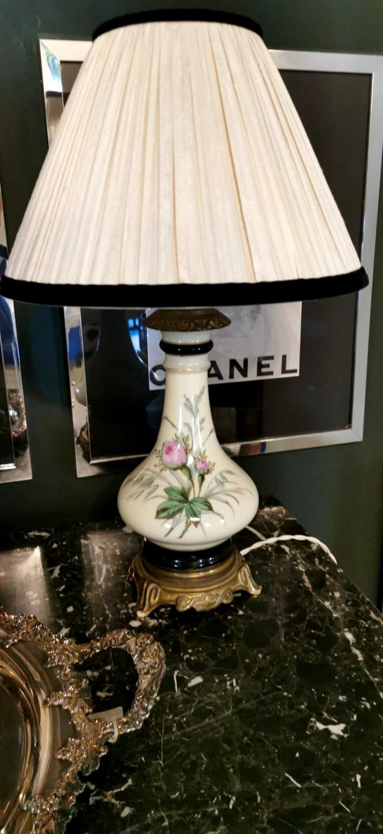 Porcelain de Paris Napoleon III  French Pair of Petrol Lamps with Lampshade 15