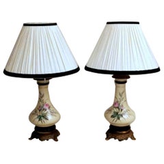 Antique Porcelain de Paris Napoleon III  French Pair of Petrol Lamps with Lampshade