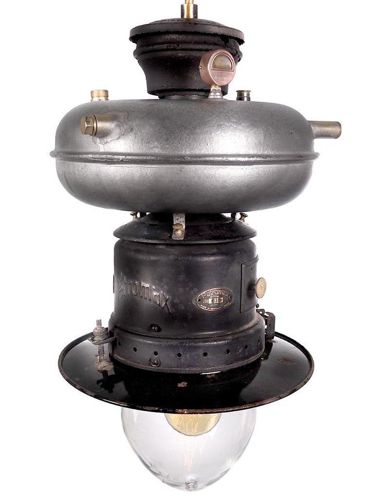 Industrial Pair of Petromax Donut Tank Lamps For Sale