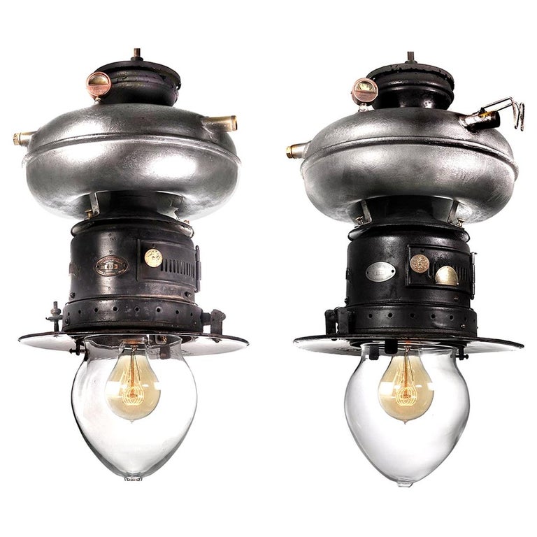 Pair of Petromax Donut Tank Lamps For Sale
