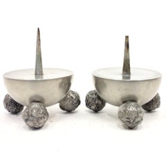 Pair of Pewter Art Deco Candle Holders, C.G Hallberg, 1930s