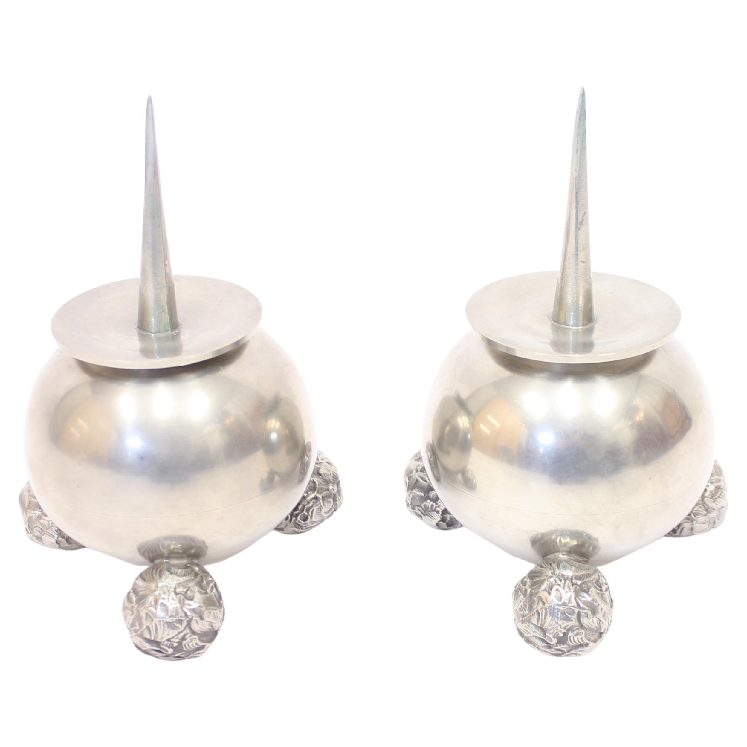 Pair of Pewter Art Deco Candle Holders, C.G Hallberg, 1930s For Sale