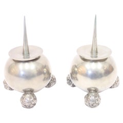Pair of Pewter Art Deco Candle Holders, C.G Hallberg, 1930s