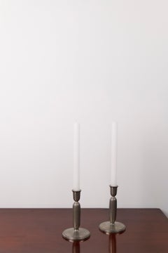 Pair of pewter Art deco candle sticks, model 2574 by Just Andersen, Denmark 1930
