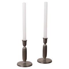 Pair of pewter Art deco candle sticks, model 2574 by Just Andersen, Denmark 1930