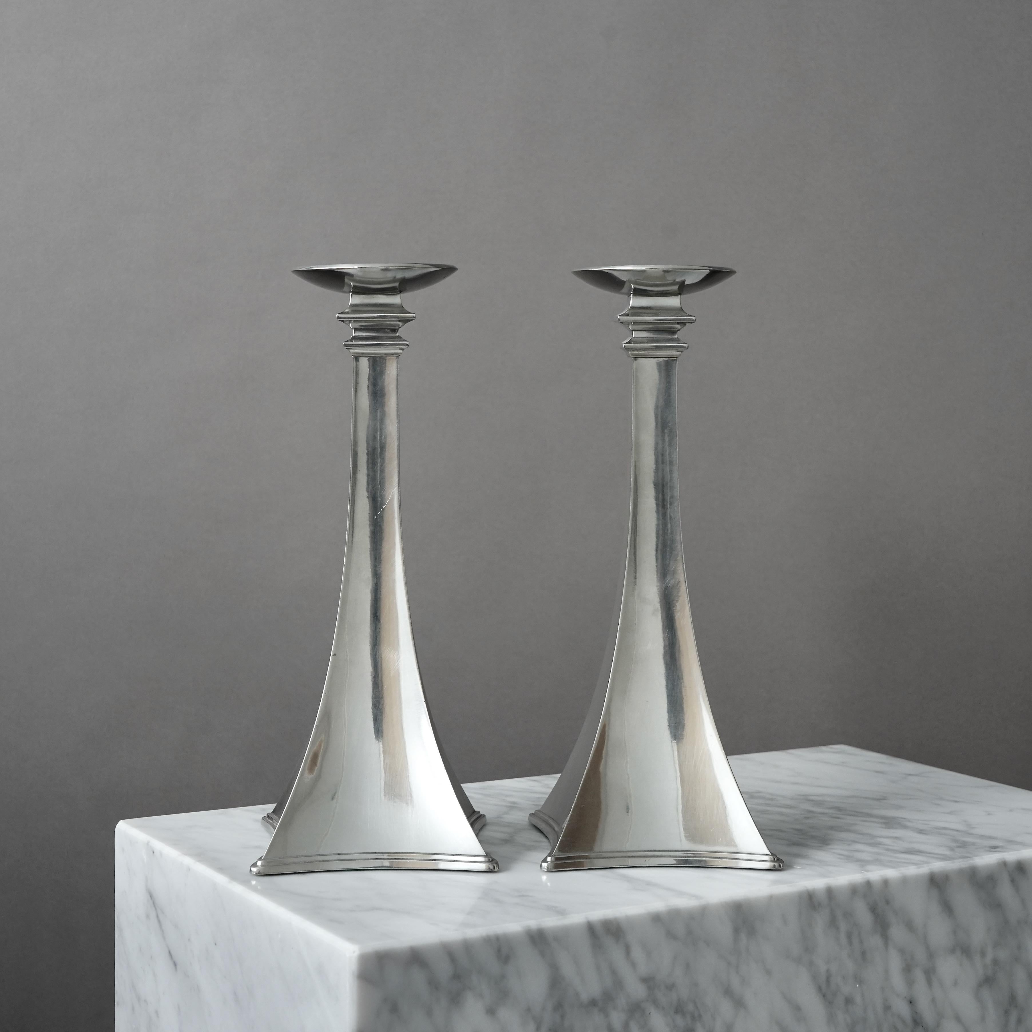 Pair of Pewter Art Deco Candlesticks by Just Andersen, Denmark, 1920s For Sale 3