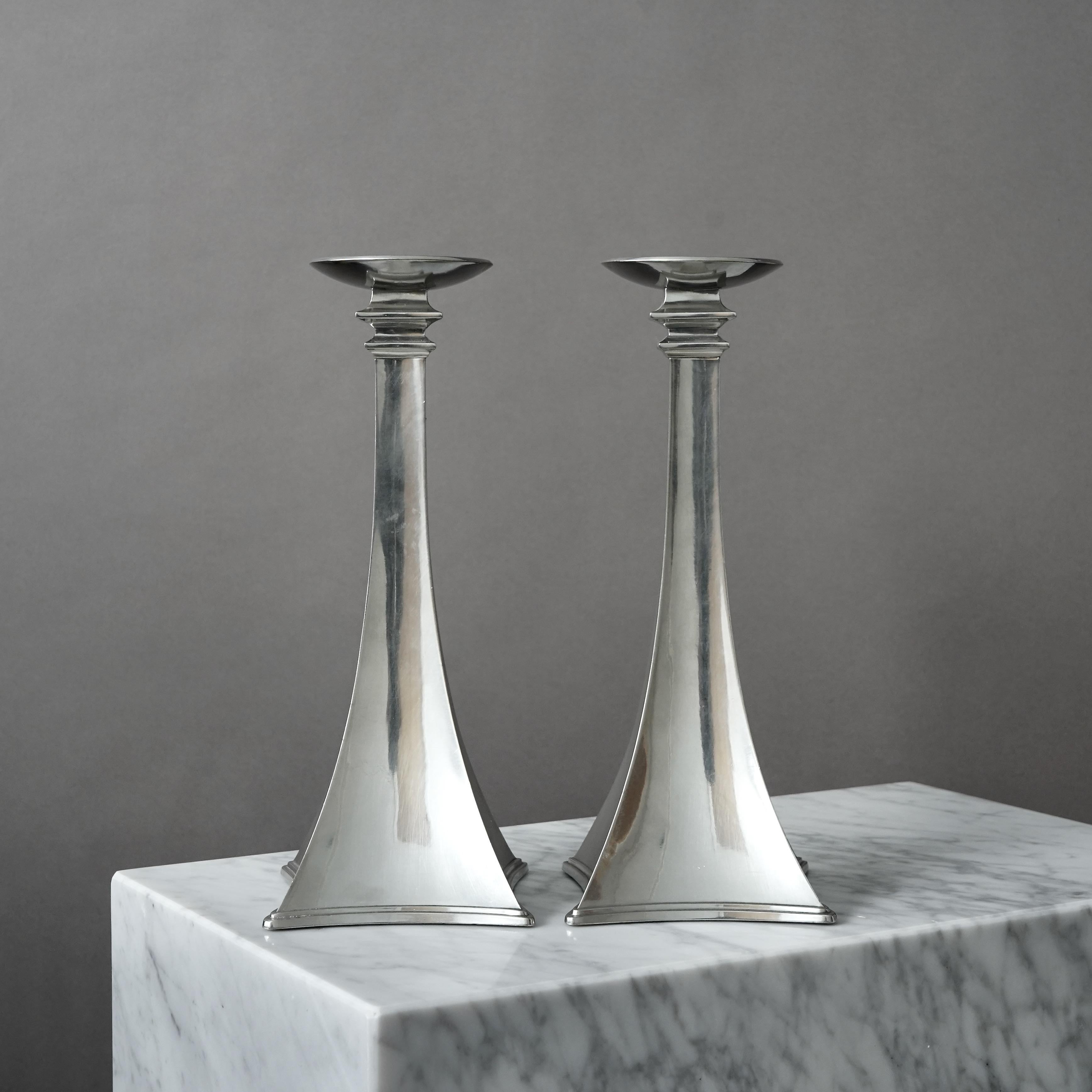 Pair of Pewter Art Deco Candlesticks by Just Andersen, Denmark, 1920s For Sale 4