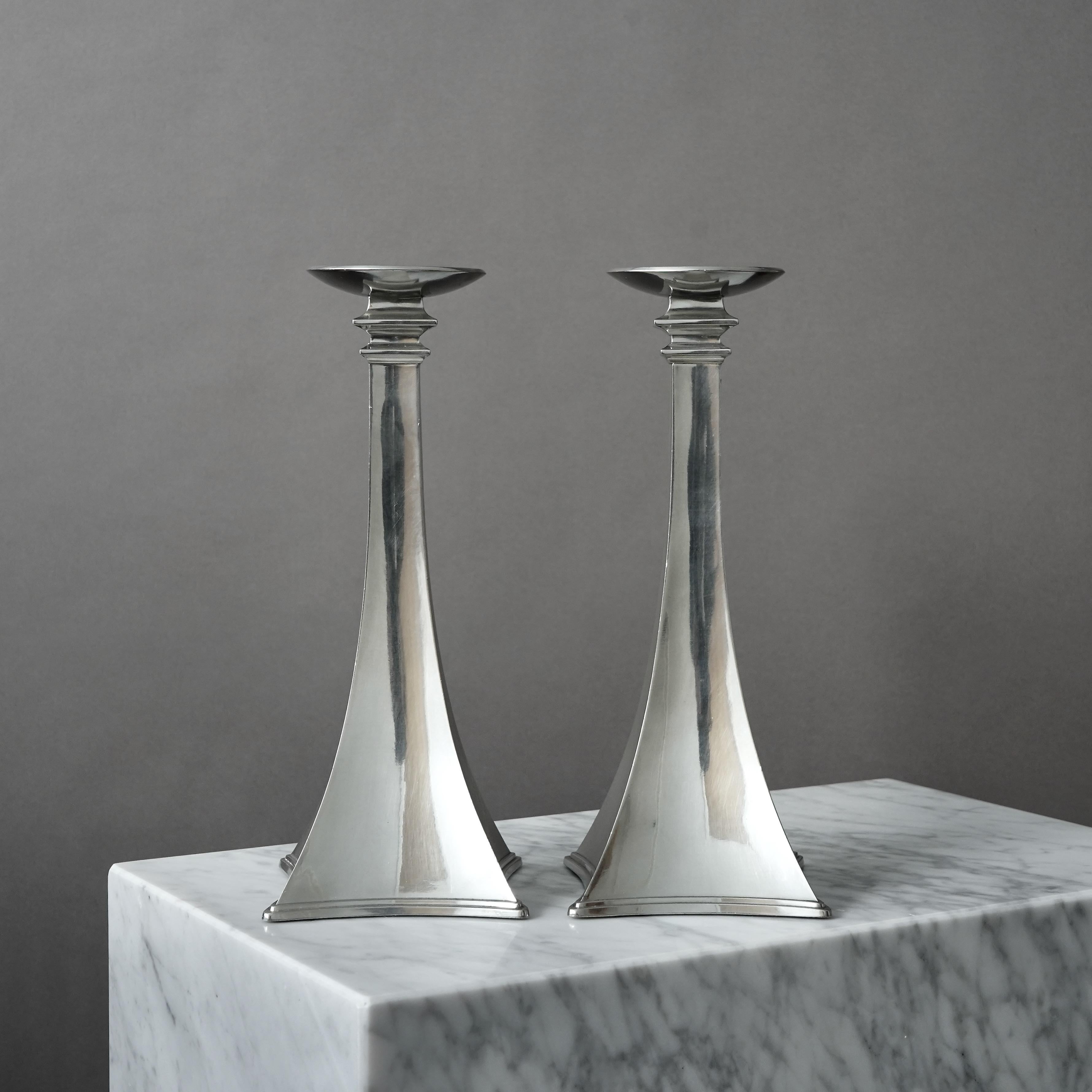 Pair of Pewter Art Deco Candlesticks by Just Andersen, Denmark, 1920s For Sale 5