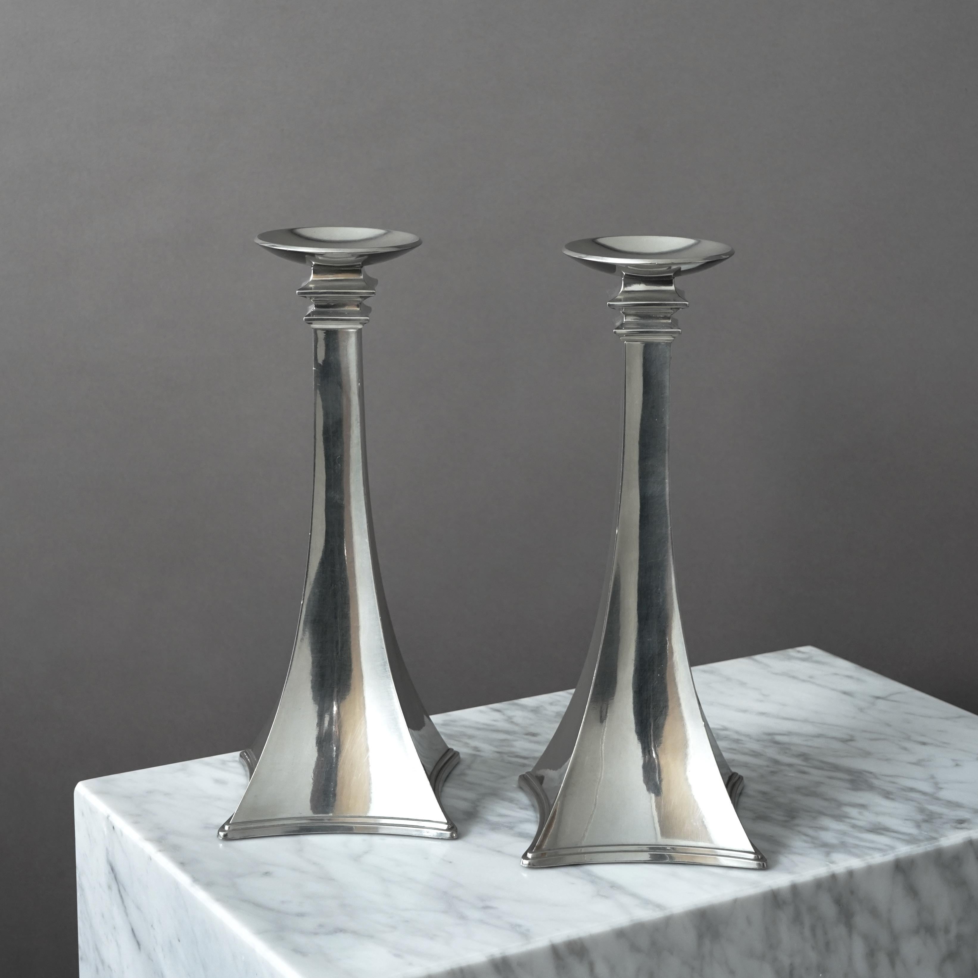 Scandinavian Modern Pair of Pewter Art Deco Candlesticks by Just Andersen, Denmark, 1920s For Sale
