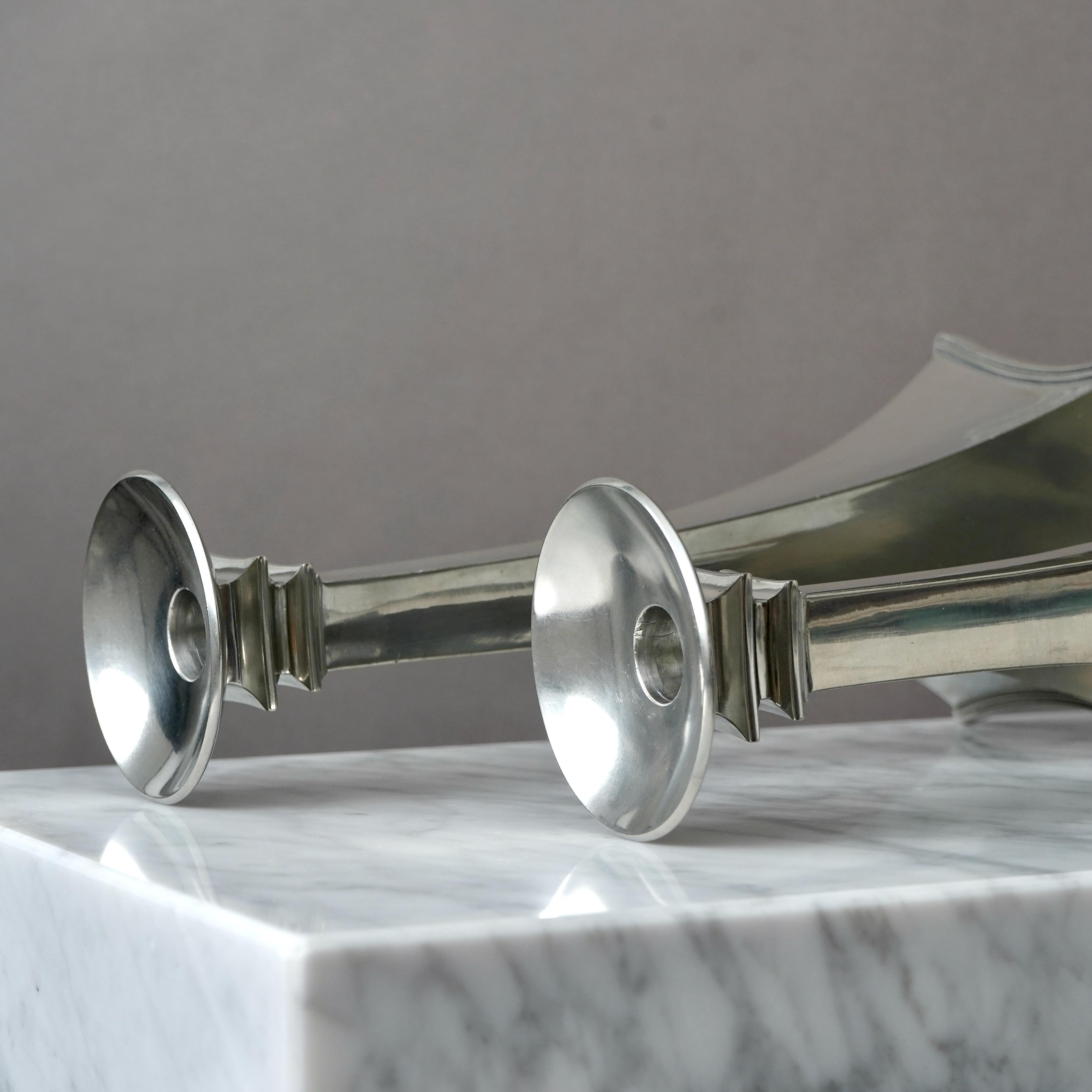 Danish Pair of Pewter Art Deco Candlesticks by Just Andersen, Denmark, 1920s For Sale