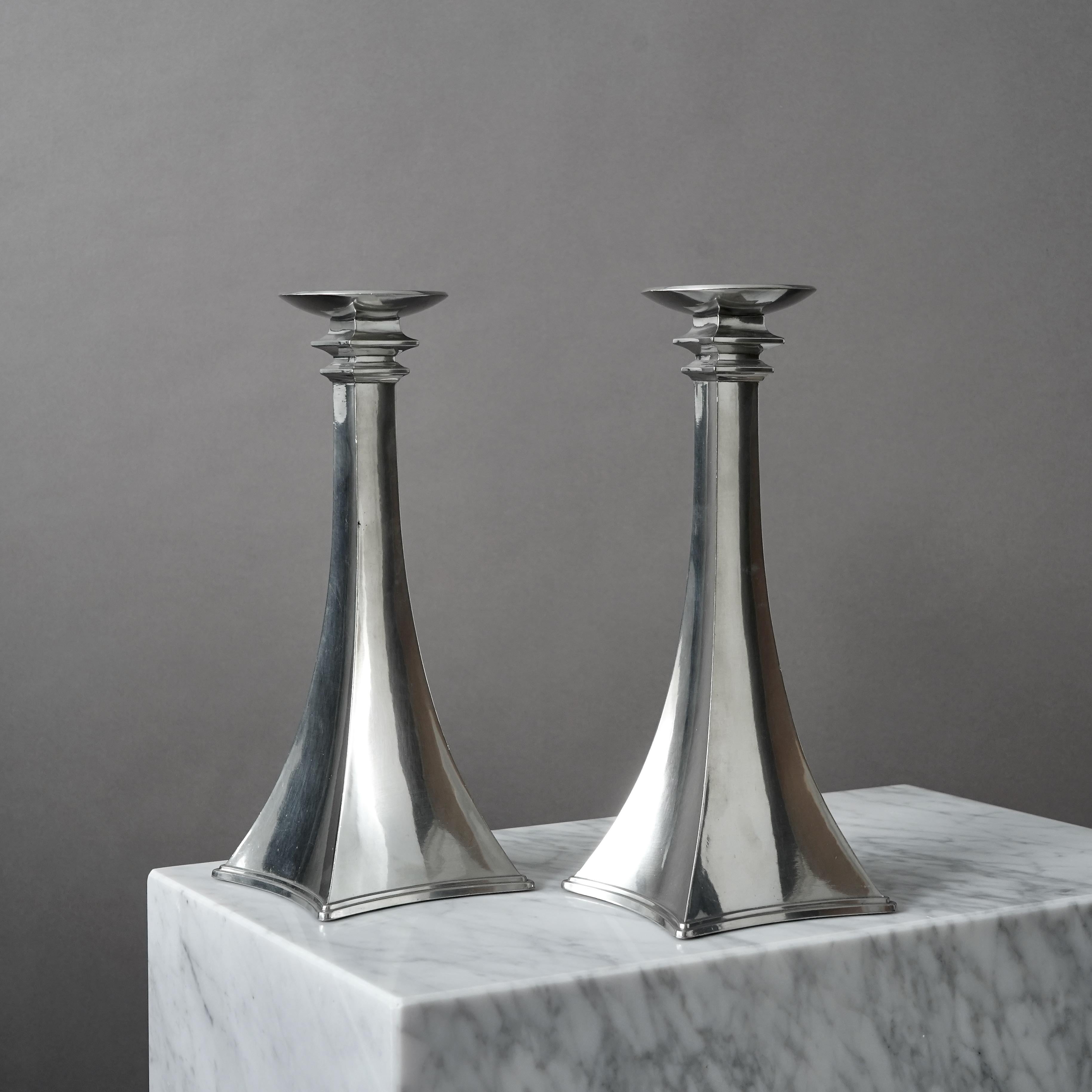 Pair of Pewter Art Deco Candlesticks by Just Andersen, Denmark, 1920s For Sale 1
