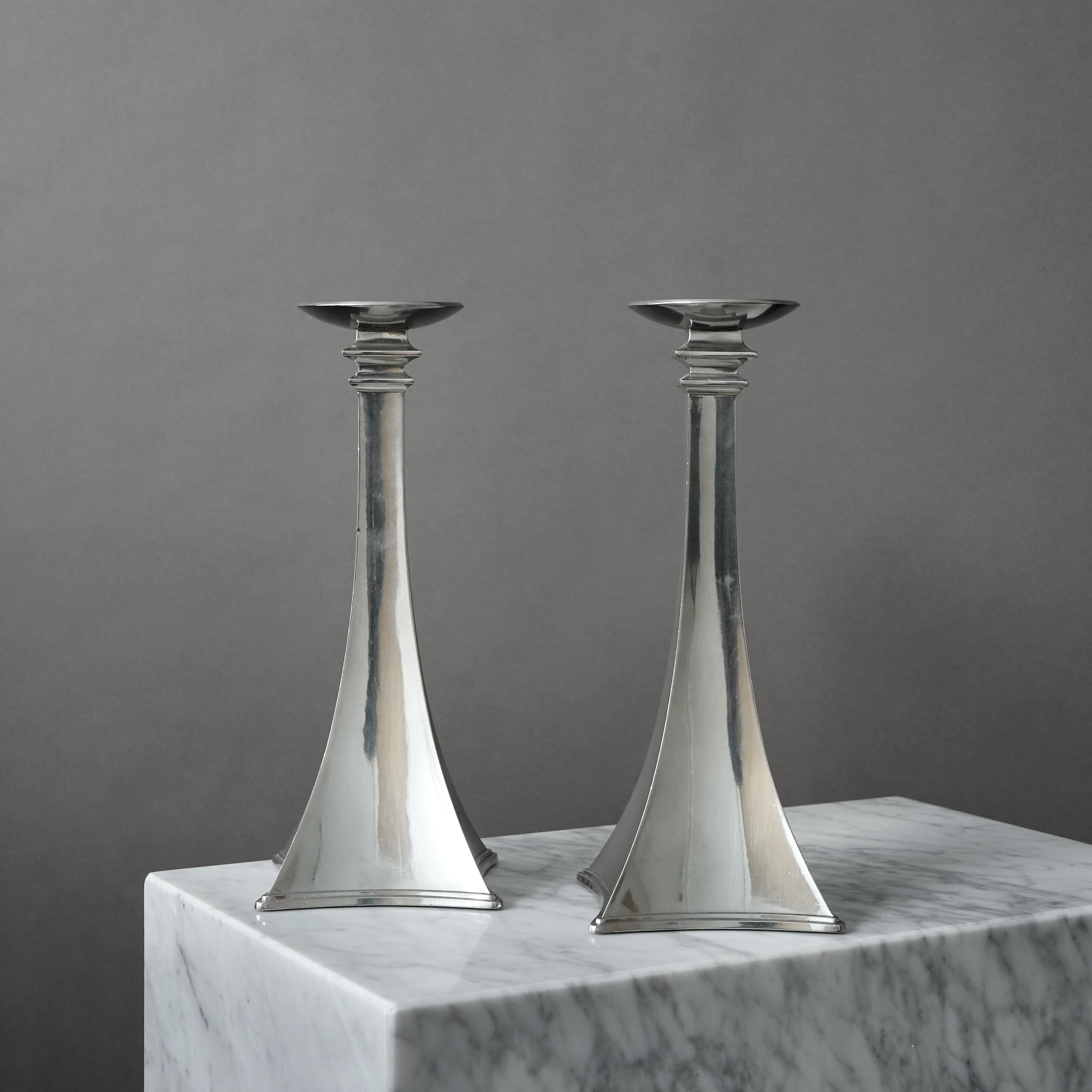 Pair of Pewter Art Deco Candlesticks by Just Andersen, Denmark, 1920s For Sale 2