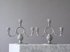 Paar Zinnleuchter Art Deco Kandelaber von Harald Linder, Schweden, 1932.
