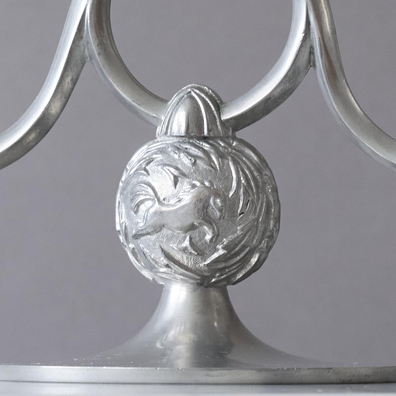 Svedese Coppia di candelabri in peltro Art Deco di Harald Linder, Svezia, 1932. in vendita