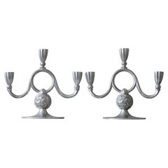 Pair of Pewter Art Deco Candlesticks Candelabras by Harald Linder, Sweden, 1932.