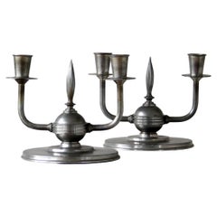 Retro Pair of Pewter Candelabras by J.L Hultmann Svenskt Tenn NB, 1930s