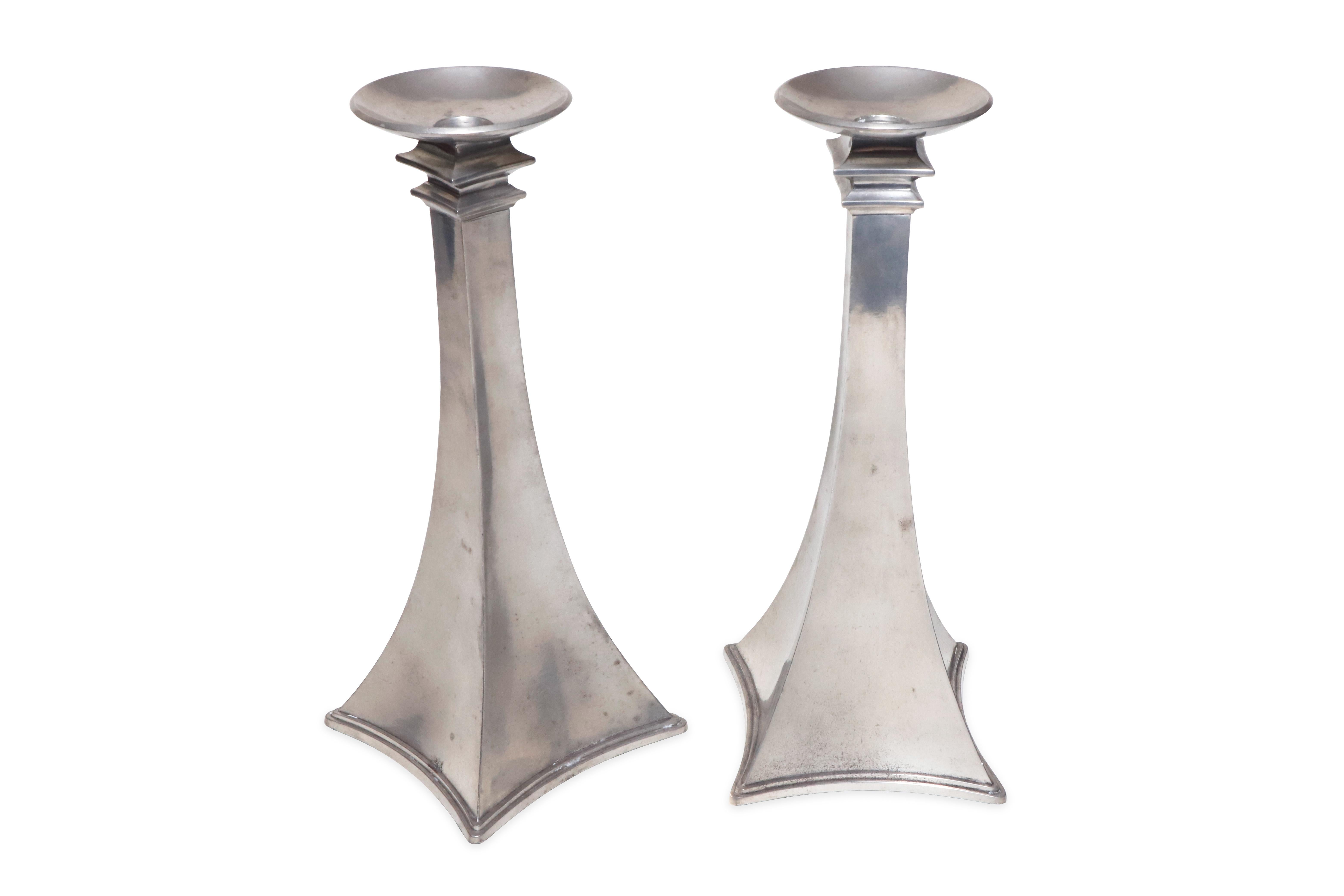 Art Deco Pair of Pewter Candlestick by Just Andersen, circa 1920 For Sale