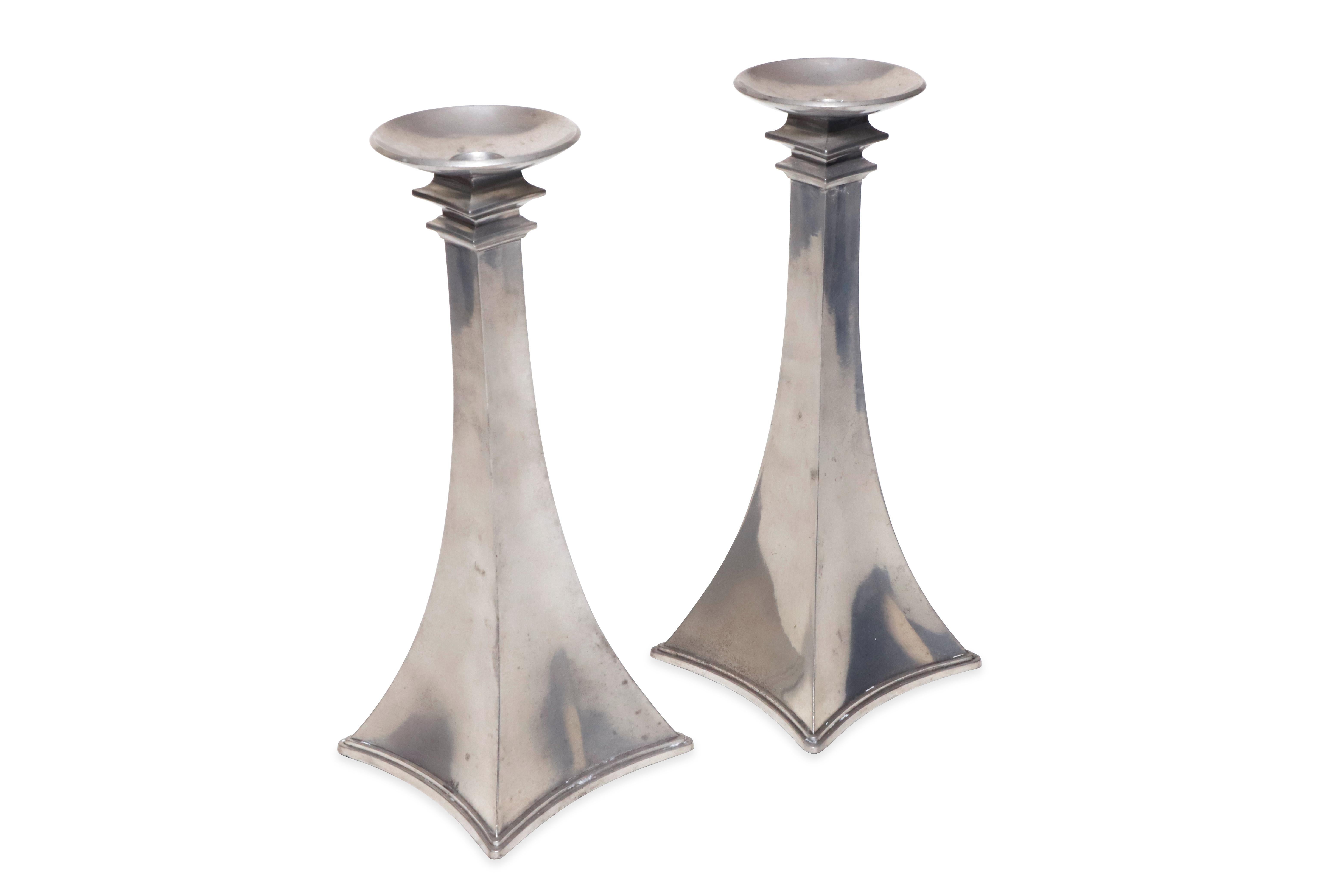Danish Pair of Pewter Candlestick by Just Andersen, circa 1920 For Sale