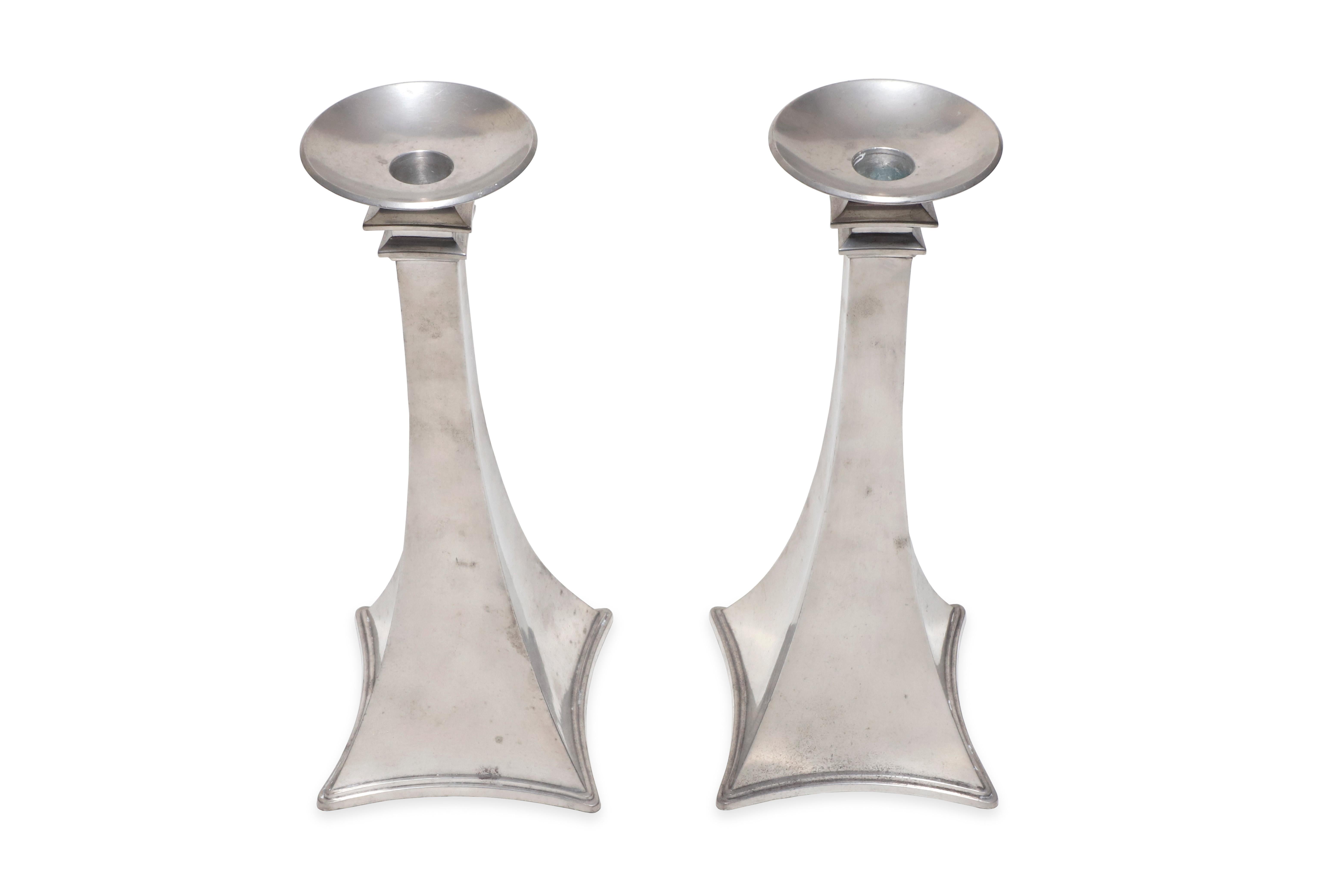 Metalwork Pair of Pewter Candlestick by Just Andersen, circa 1920 For Sale