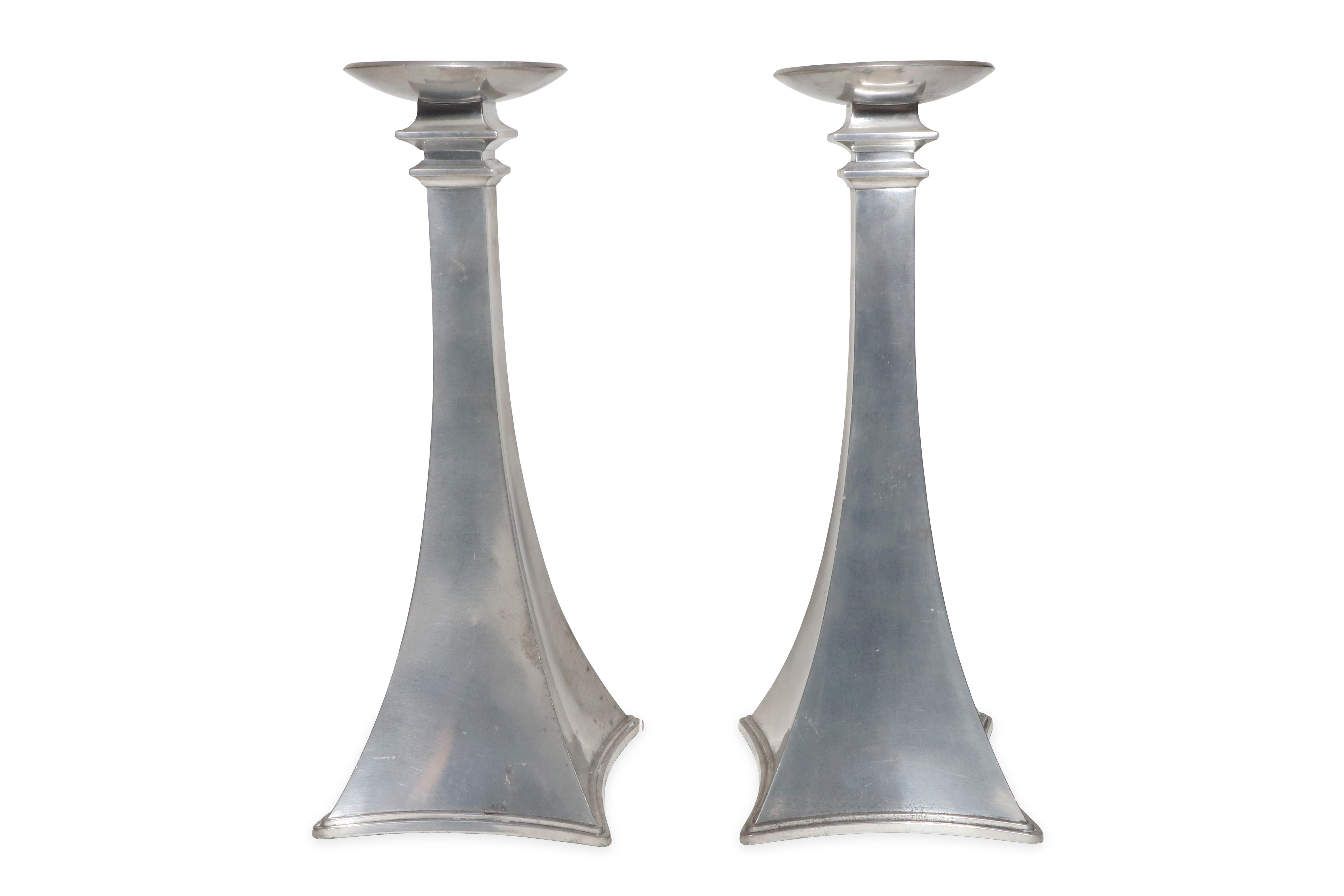 Pair of Pewter Candlestick by Just Andersen, circa 1920 In Good Condition For Sale In New York, NY