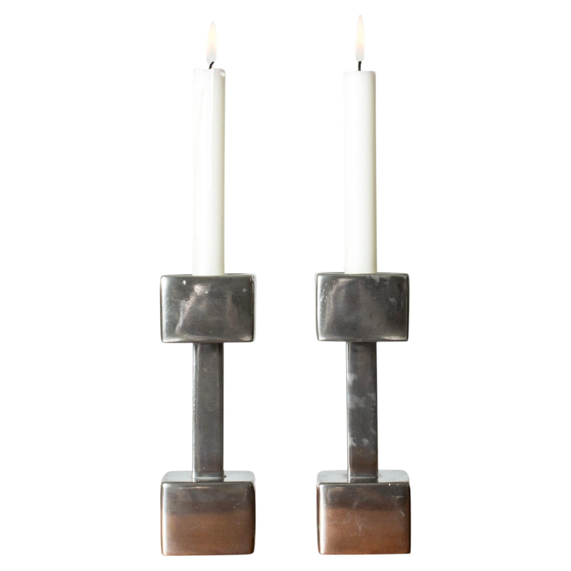 Pewter Candlesticks by Astrid Fog for Just Andersen, Denmark, 1960s For Sale