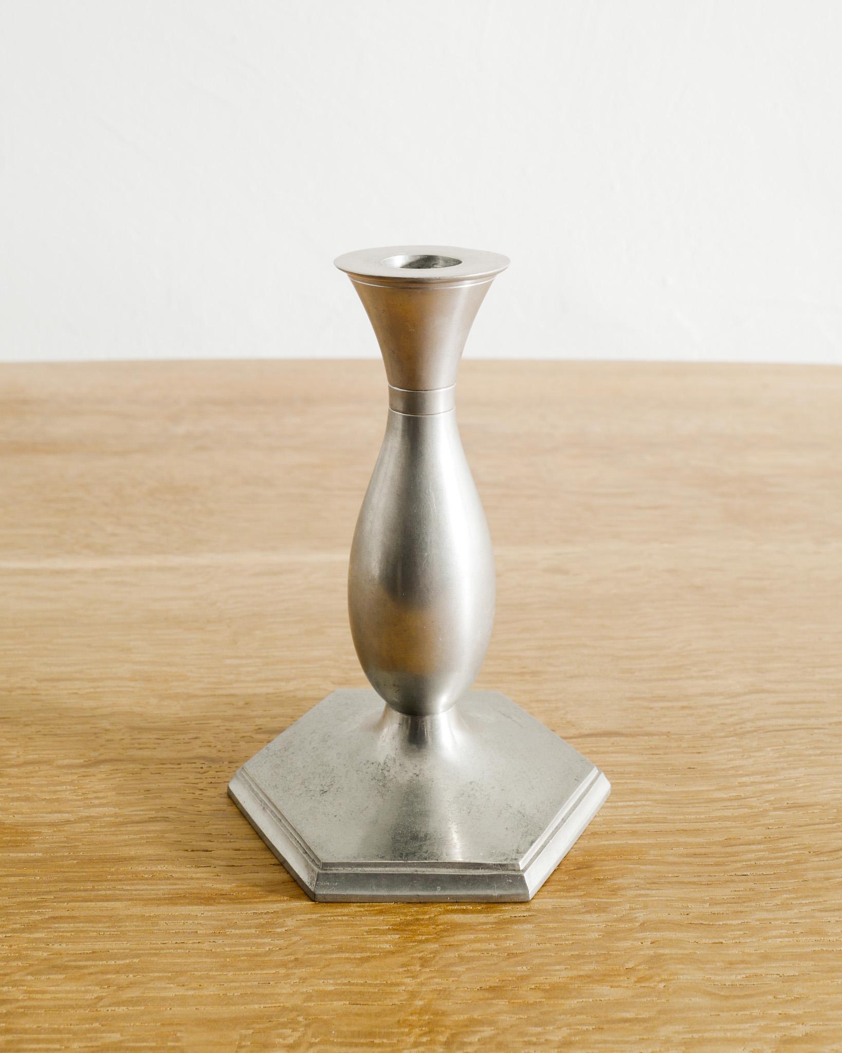 Scandinavian Modern Pair of Pewter Candlesticks Holders by Just Andersen Produced in Denmark, 1940s For Sale