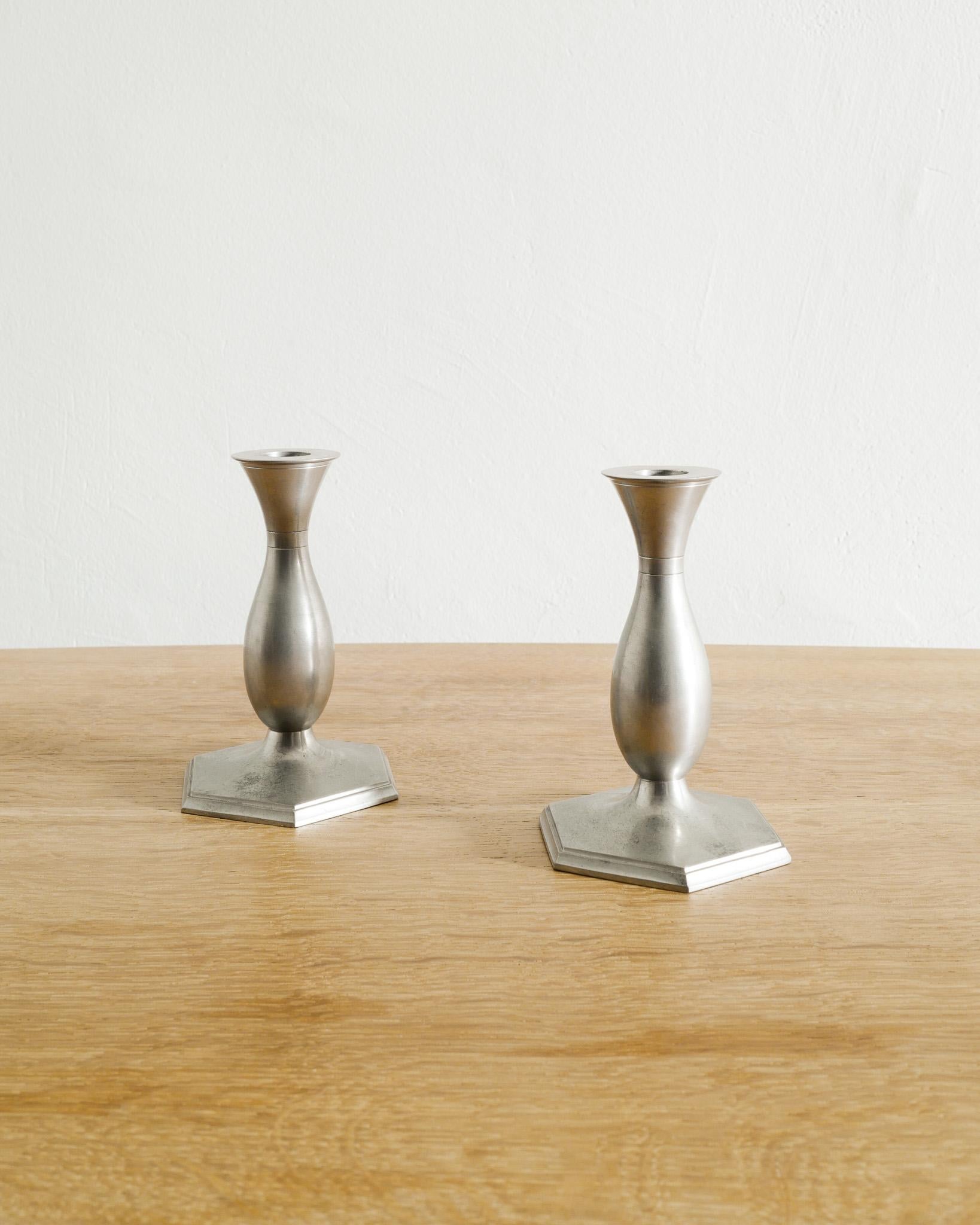Danish Pair of Pewter Candlesticks Holders by Just Andersen Produced in Denmark, 1940s For Sale