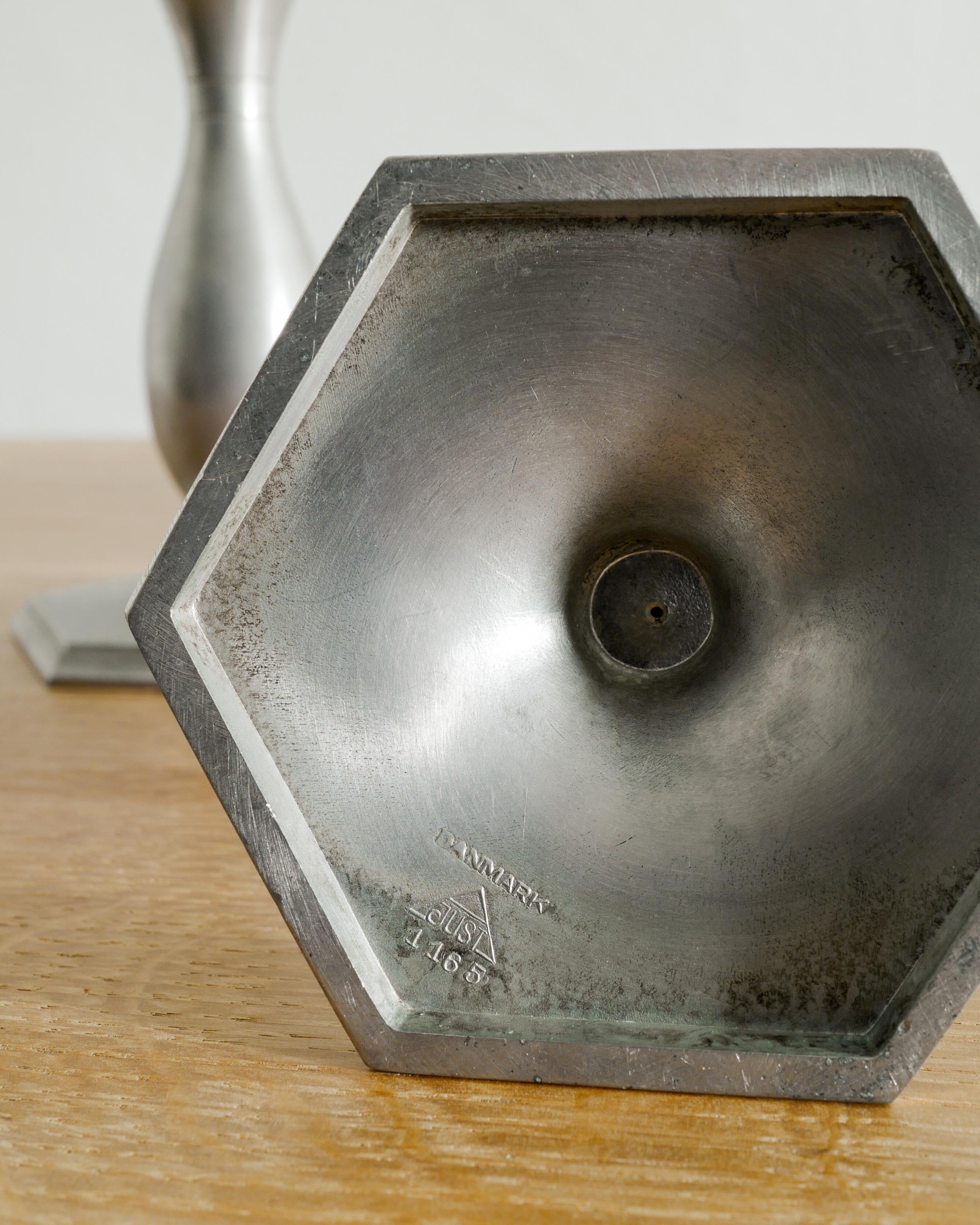 Pair of Pewter Candlesticks Holders by Just Andersen Produced in Denmark, 1940s In Good Condition For Sale In Stockholm, SE