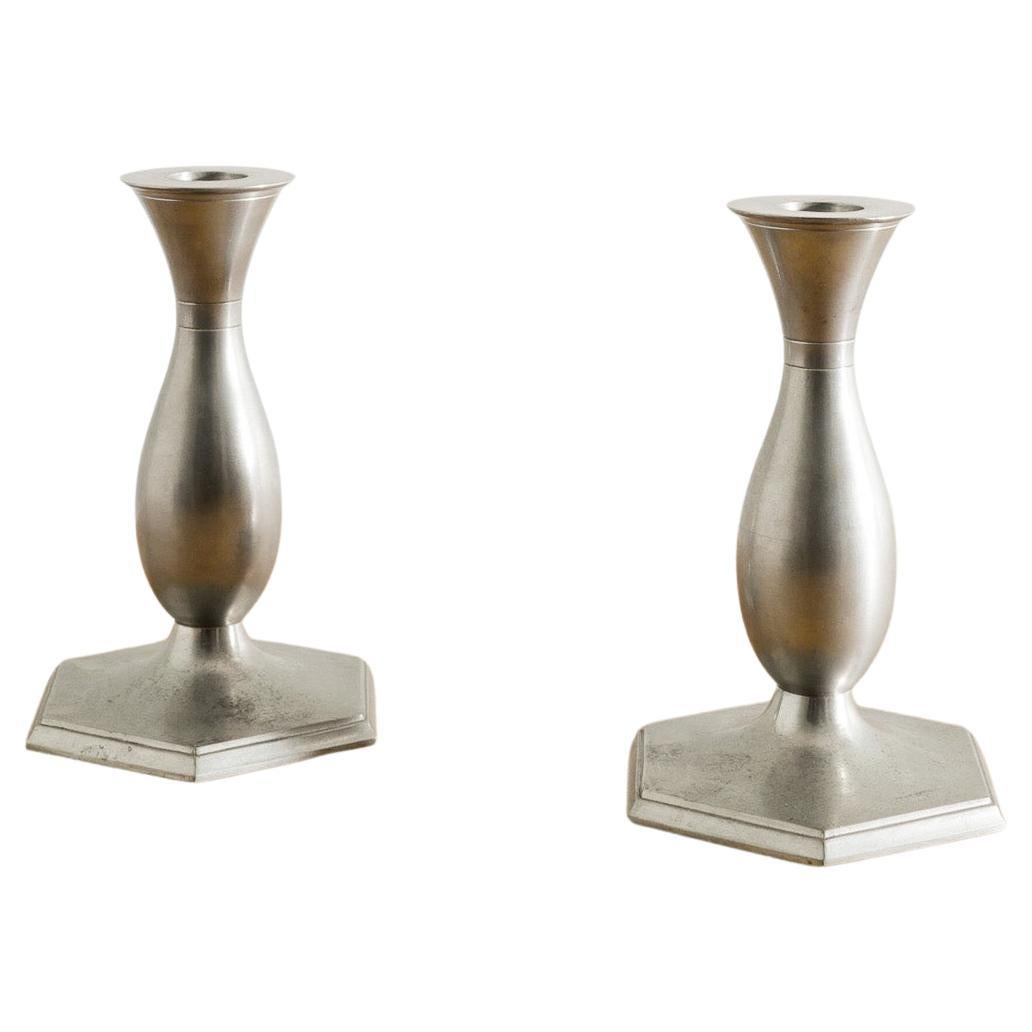 Pair of Pewter Candlesticks Holders by Just Andersen Produced in Denmark, 1940s For Sale