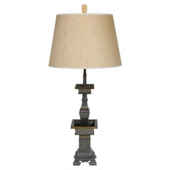 Pair of Pewter Chinoiserie Lamps With Brass Detail