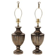 Pair of Pewter Finish Ceramic Urn Lamps