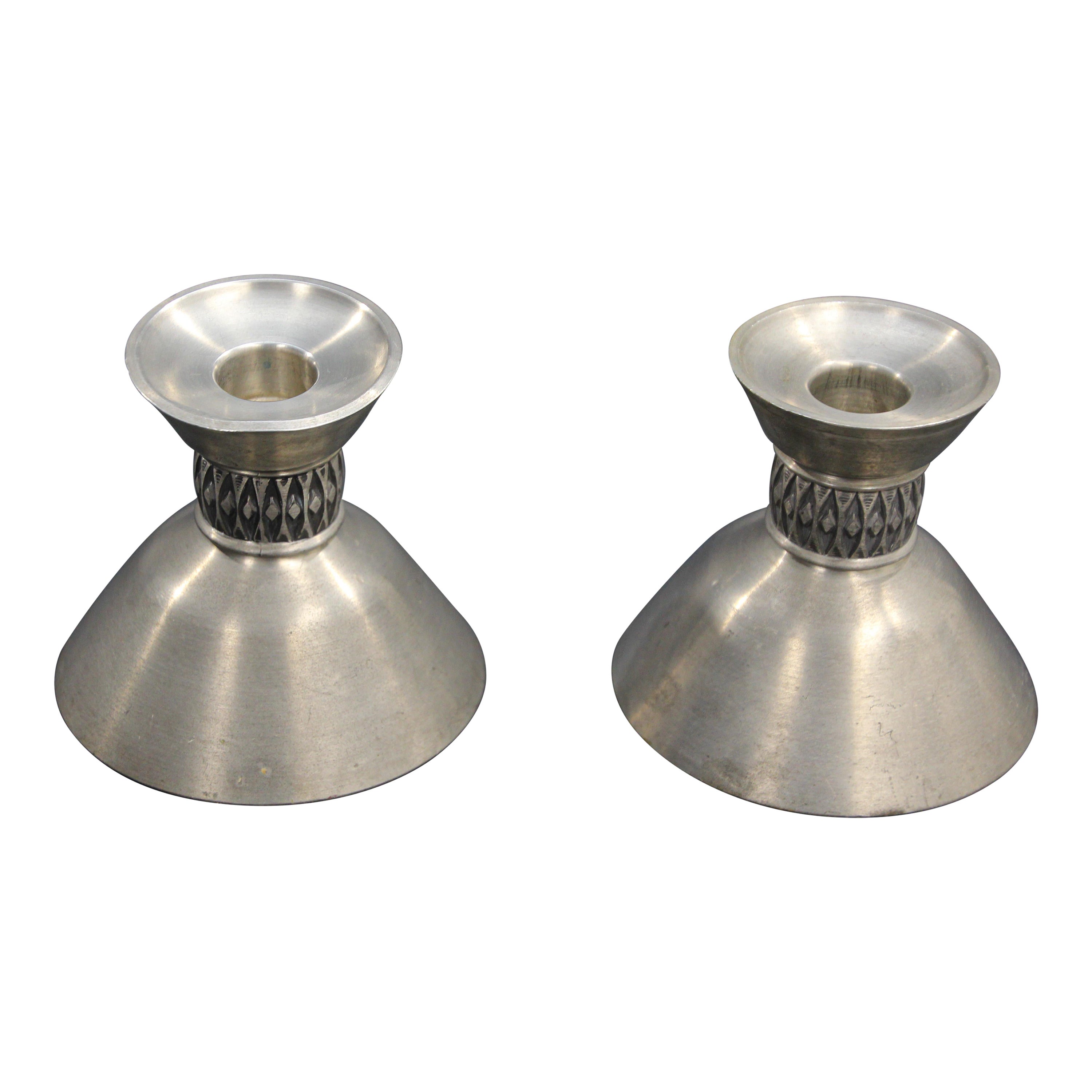 Pair of Pewter Midcentury Danish Modern Mastad Norway Candleholder