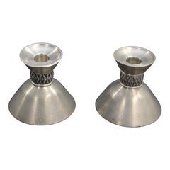 Pair of Pewter Midcentury Danish Modern Mastad Norway Candleholder