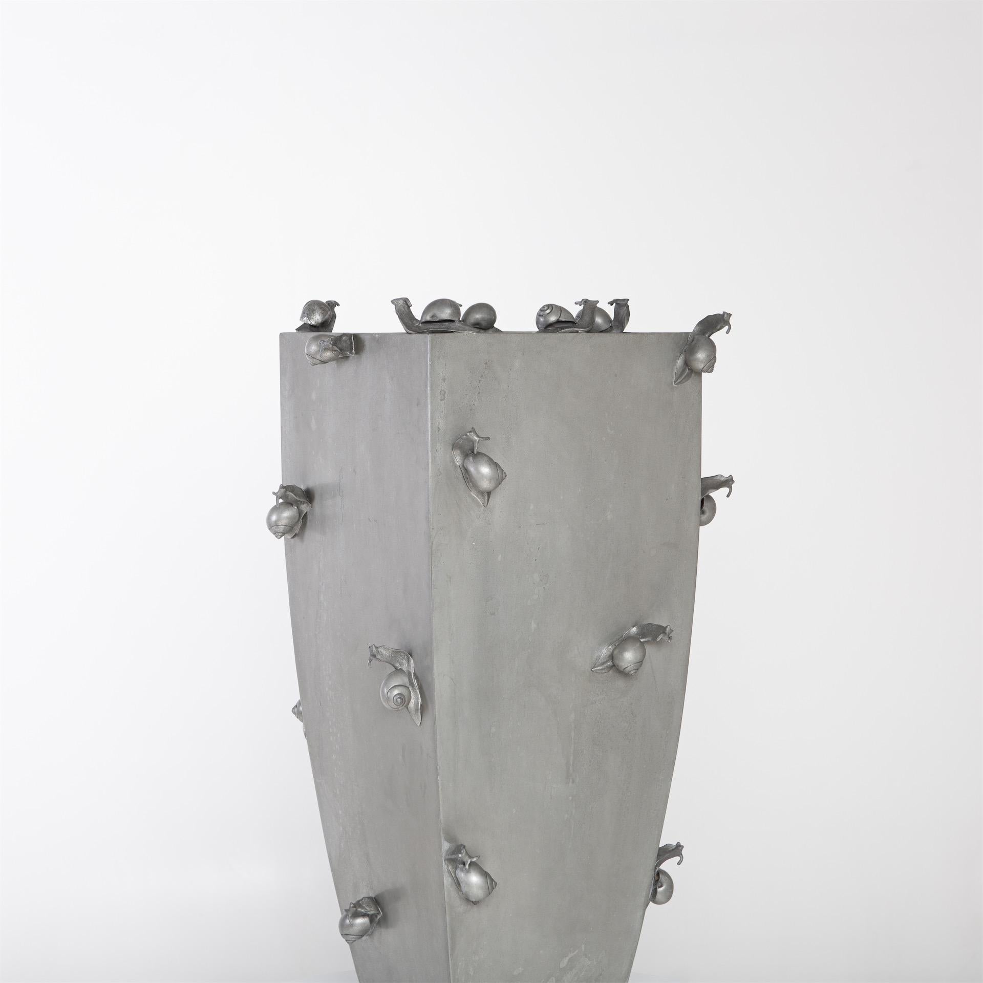 Modern Pair of Pewter Planters, Piero Figura for Atena, Italy 20th Century