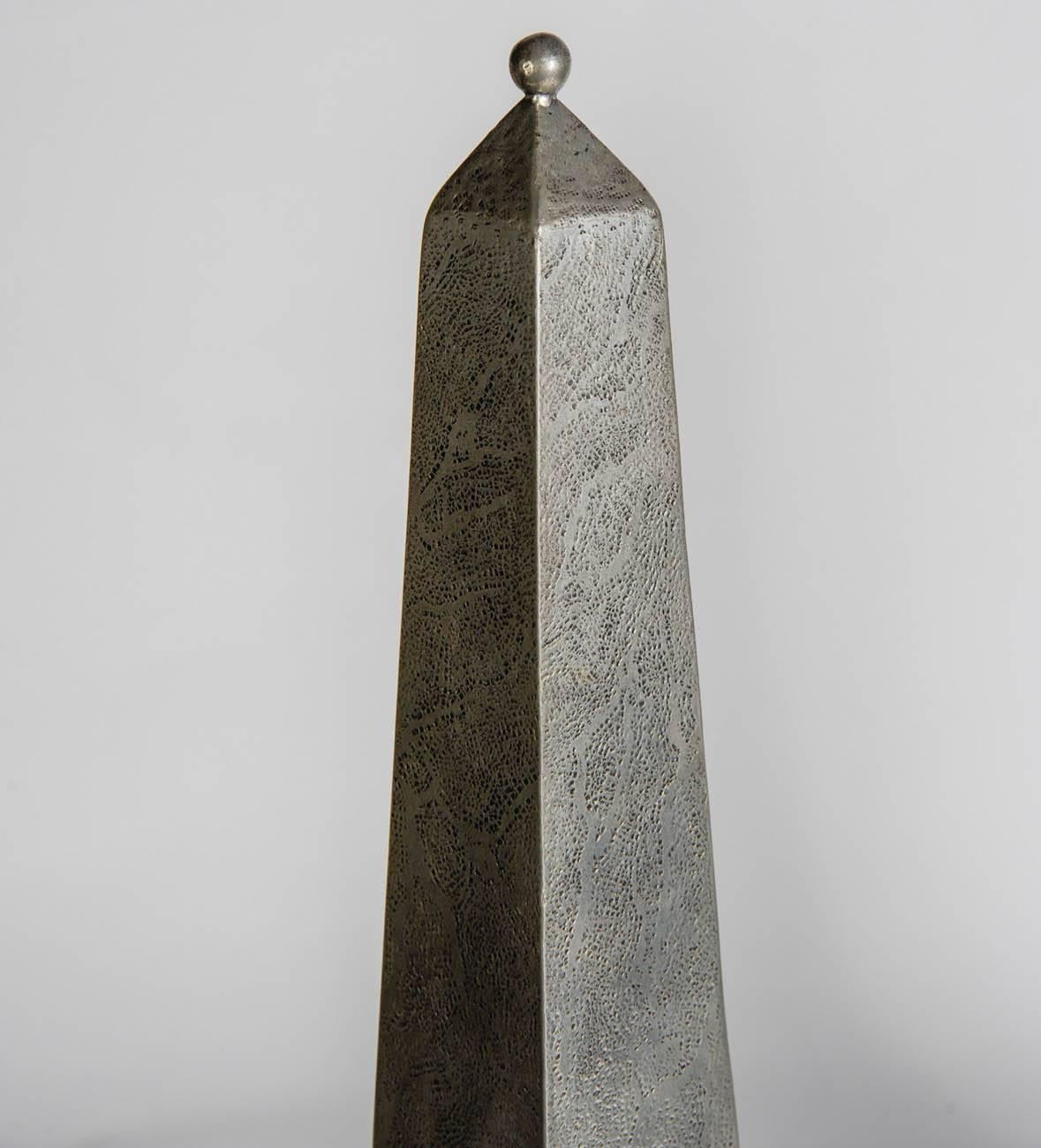 European Pair of Pewter Sculptural Obelisks by Figura Piero For Sale