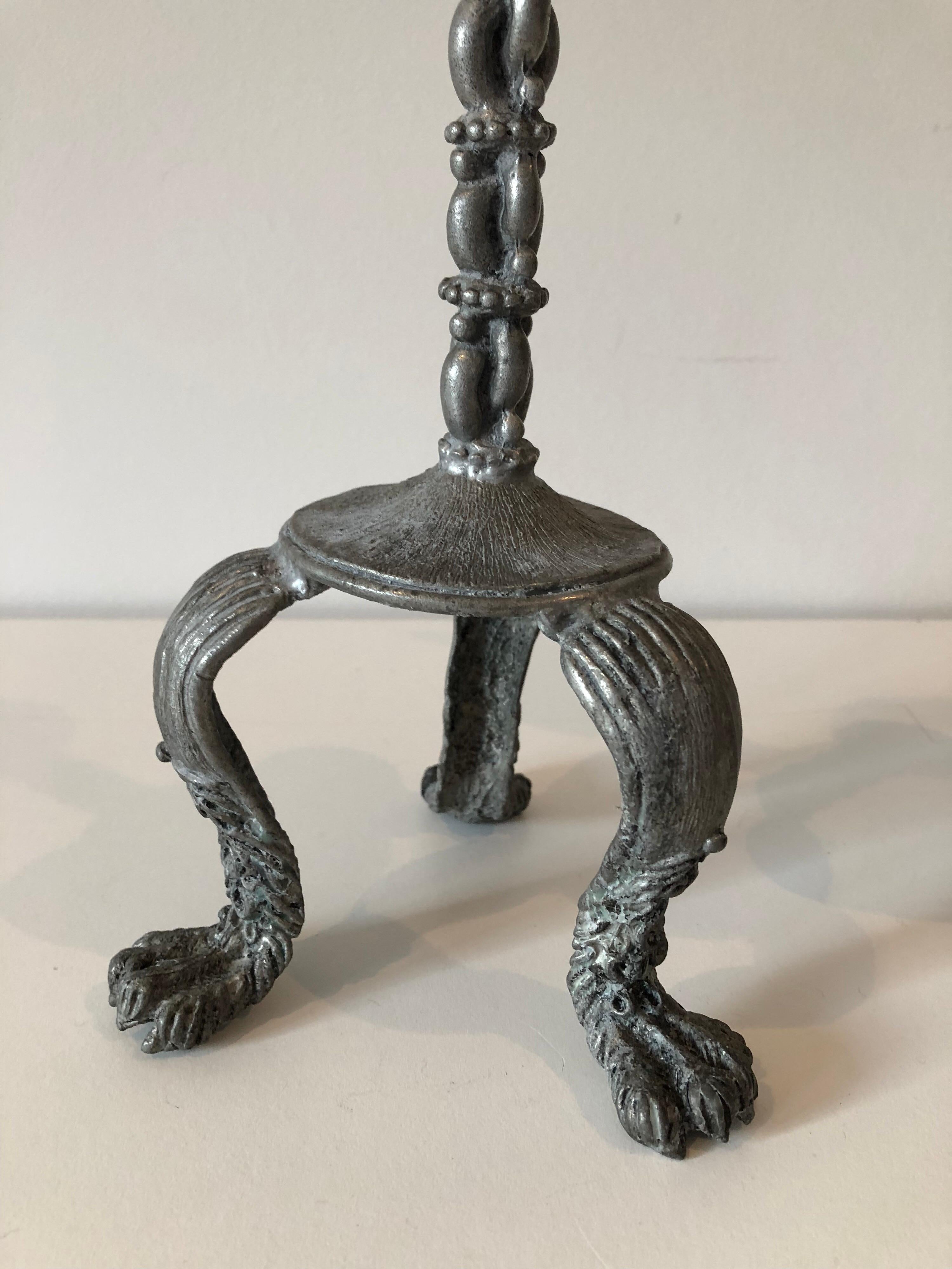 20th Century Pair of Pewter Stag Candlesticks