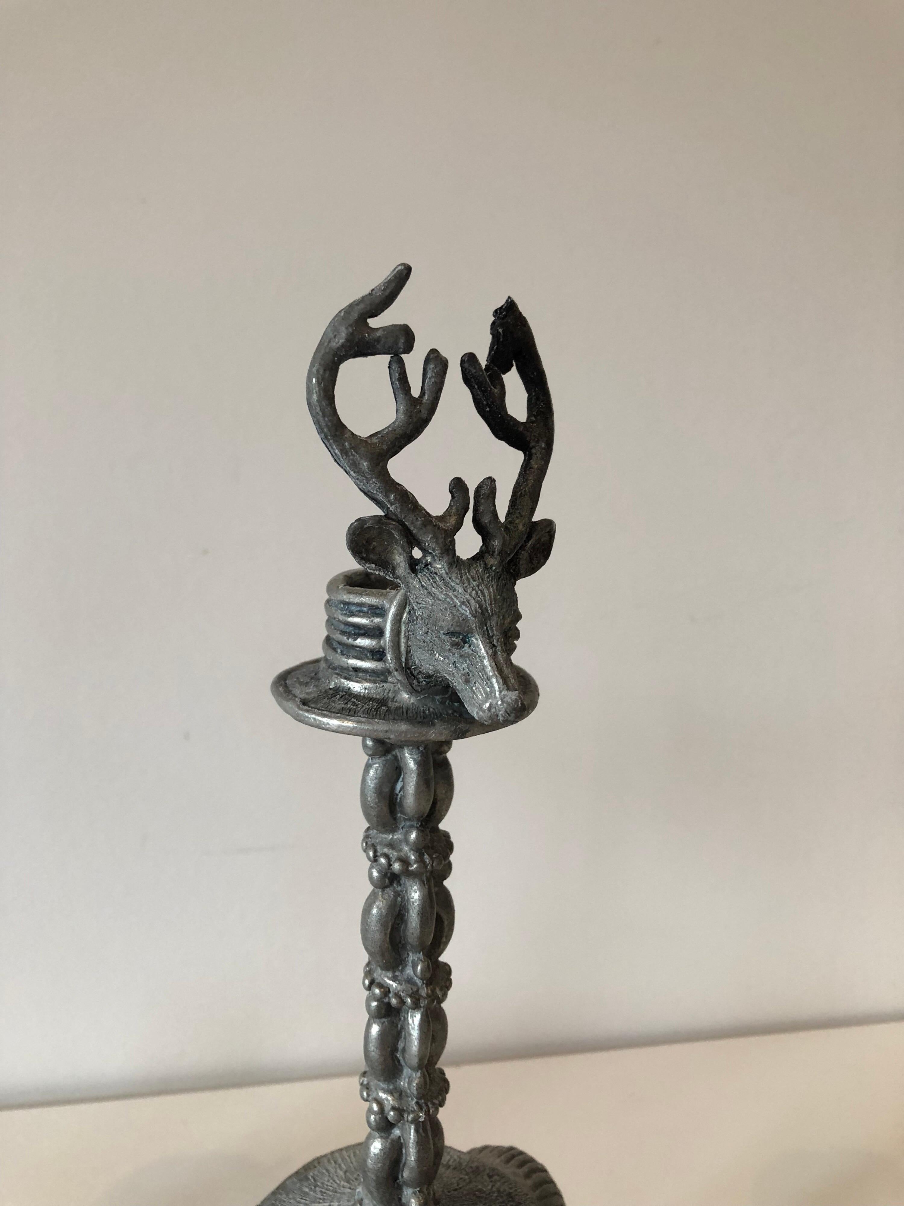 Pair of Pewter Stag Candlesticks 1