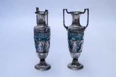 Art Nouveau WMF Pewter Vases with Turquoise Glass, Germany, Circa 1900