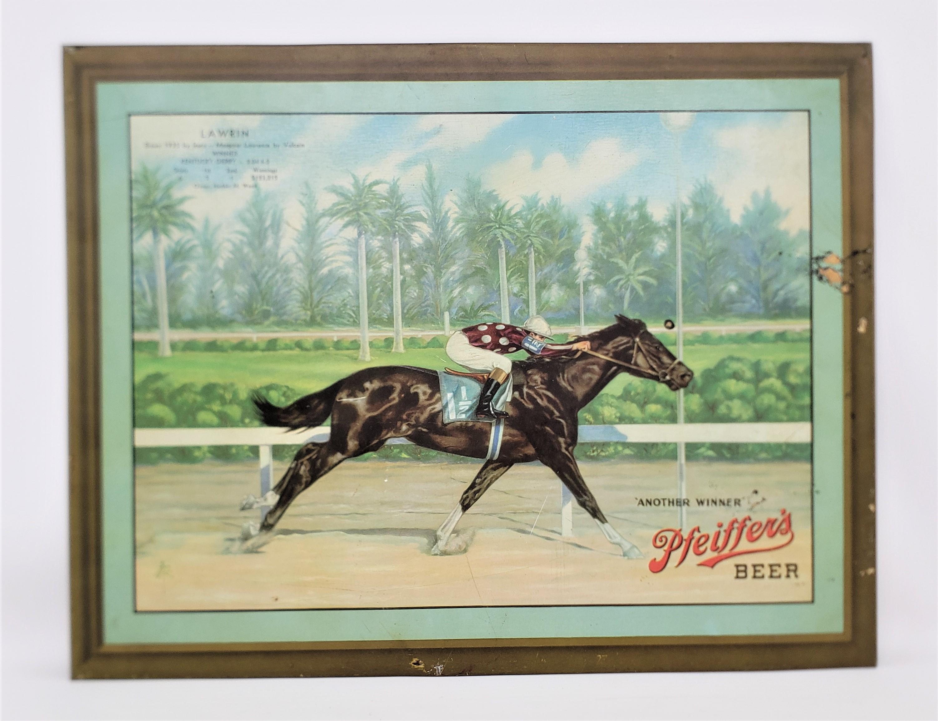 Mid-Century Modern Pair of Pfeiffer's Beer Advertising Wall Hangings with a Horse Racing Theme For Sale