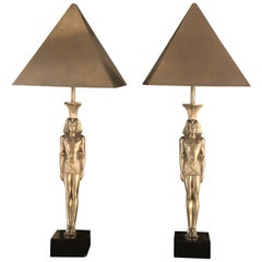 Pair of Pharaoh and Pyramid Lamps by Maison Charles