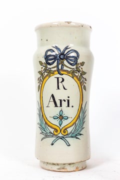 Pair of Pharmacy Jars in Polychrome Earthenware, 19th Century