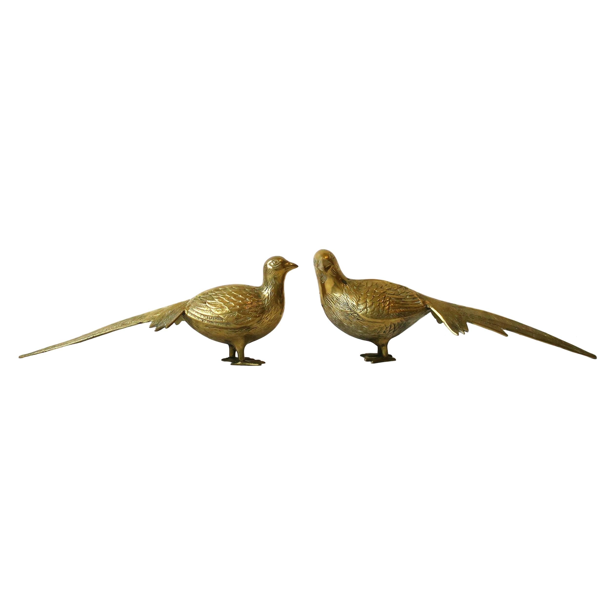 Pheasant Birds Brass Sculptures, Pair