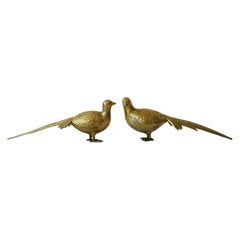 Pheasant Birds Brass Sculptures, Pair