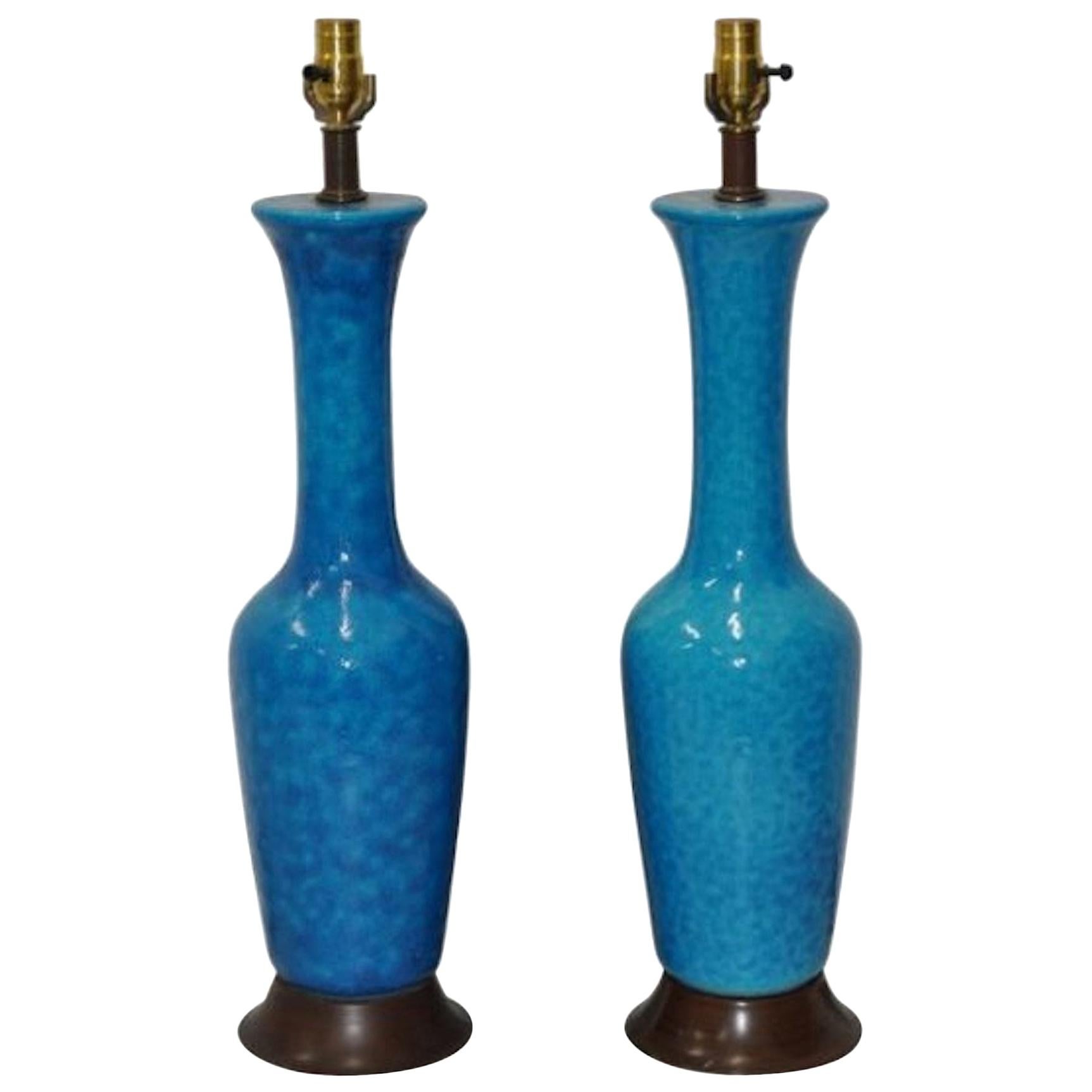 Pair of Phil Mar Glazed Pottery Table Lamps, circa 1950s For Sale